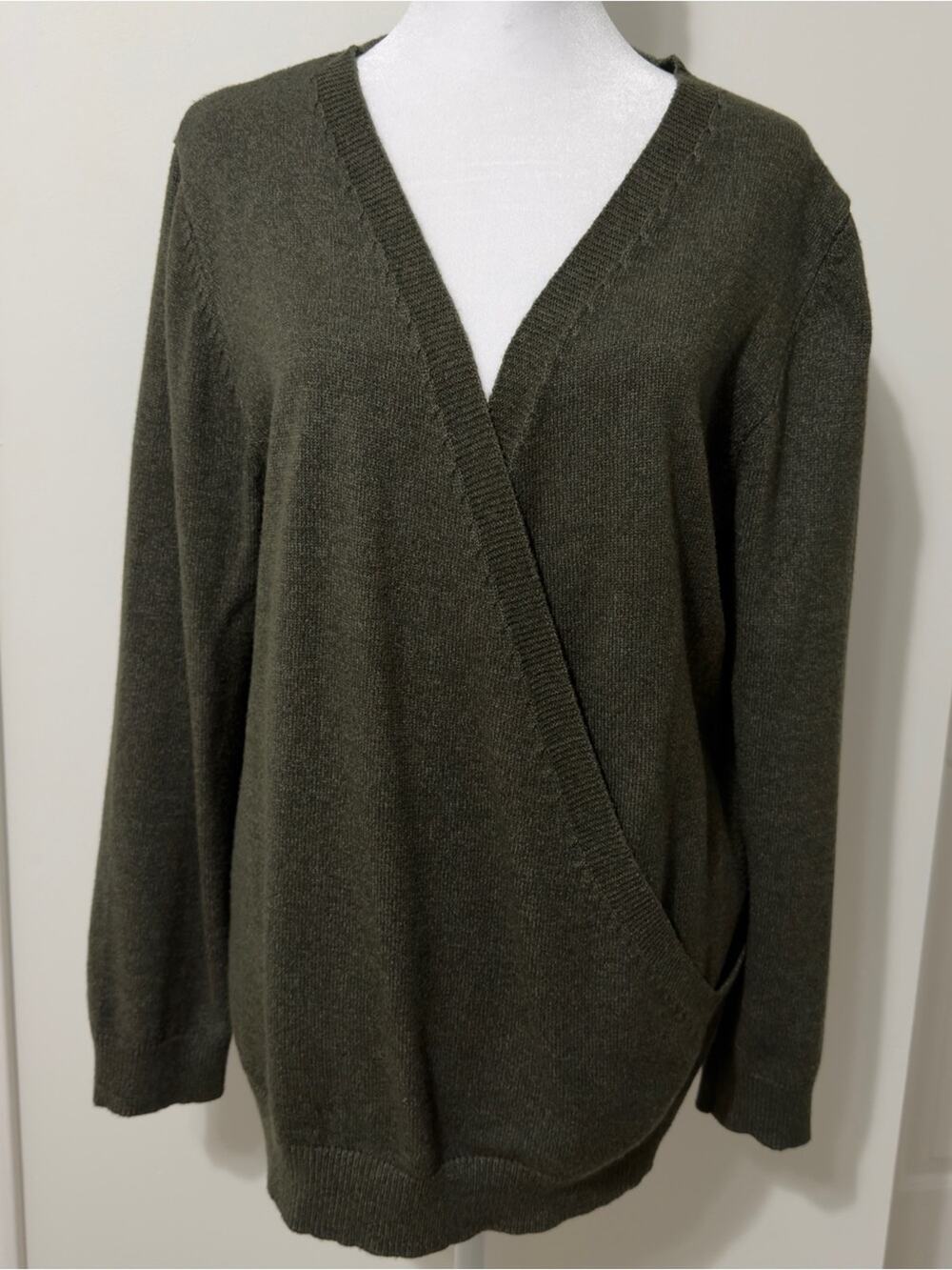 Wrap Front Style Olive Green Sweater